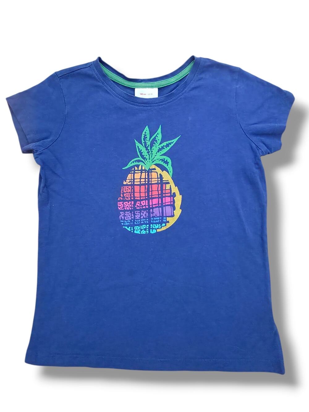 Hanna Andersson Girls 10 Sueded Art Tee Deep Blue Sea Pineapple